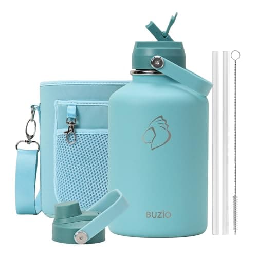 Buzio 64 oz Insulated Water Bottle, Stainless Steel, Straw Lid, Carry Case, Cold 48h, Lead-Free, Indigo Crush — Green