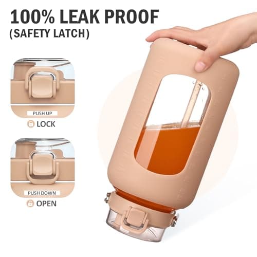 Dark Blue 84oz Glass Water Bottle with Stainless Steel Handle