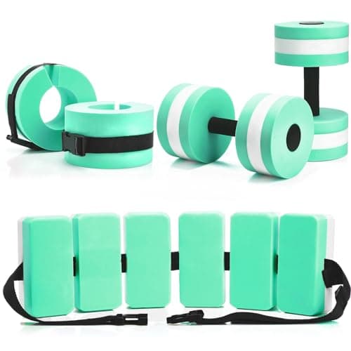 Aquatic Exercise Set with Ankle Swimming Weights, Dumbbells, and Swim Belt — Cyan