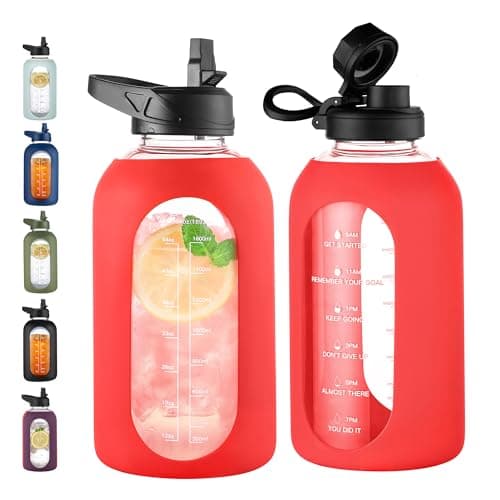 CIVAGO 64 oz Motivational Water Bottle with Straw, Black — Red