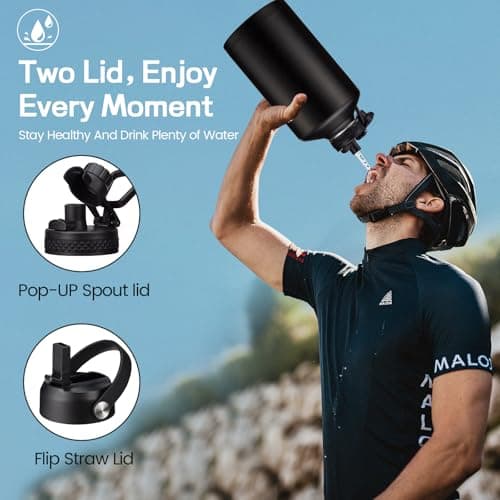 128 oz Insulated Stainless Steel Water Bottle, Keep Cold 48H, Leak-Proof Lid & Paracord Handle