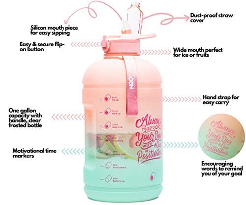 INSPO Gallon Water Bottle with Time Marker & Straw, Lotus Blossom