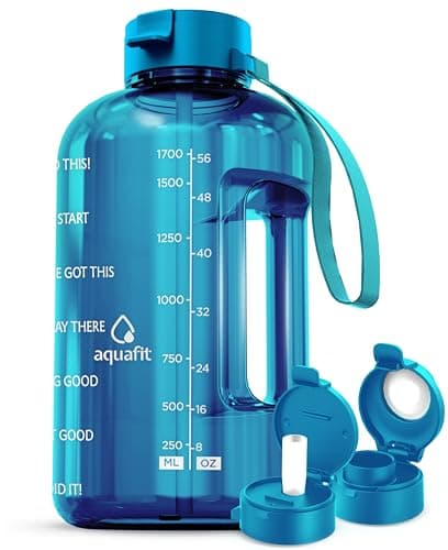 Gym Water Bottle with Time Marker and Straw - 64 oz, BPA Free - Aqua
