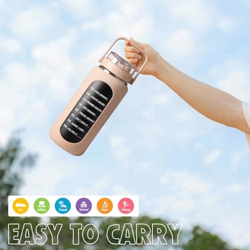 BLUEGO 64oz Insulated Straw Water Bottle, Leakproof Gym Bottle-Amber