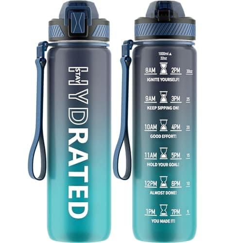 32oz Tritan BPA Free Water Bottle with Straw and Time Marker for Fitness