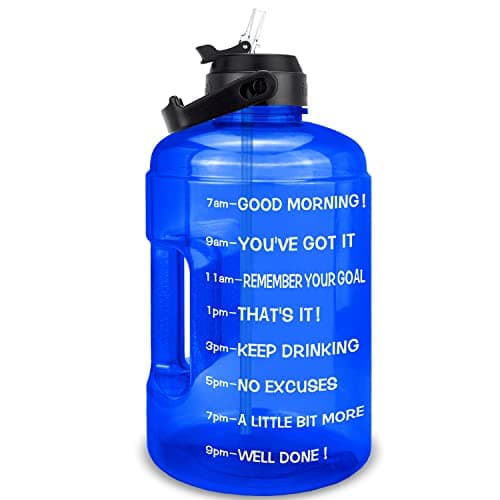 1 Gallon Water Bottle with Straw and Time Marker - Leak-Proof BPA Free Reusable Large Capacity Water Jug — QFB18 Blue