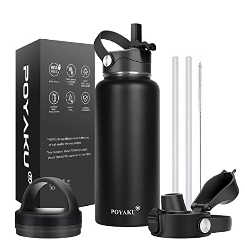 Insulated Stainless Steel Water Bottle, 32oz-128oz, Leak-Proof Straw Lid — 32oz Magic Black