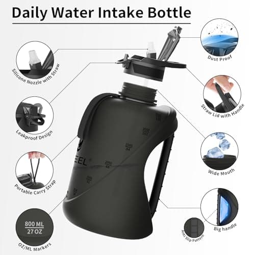 TOOFEEL 1 Gallon BPA Free Water Bottle with Straw & Chug Lid - Black