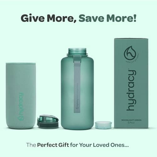 Hydracy Large BPA Free Water Bottle with Time Marker & No Sweat Sleeve