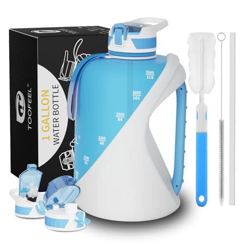 TOOFEEL 1 Gallon BPA Free Water Bottle with Straw & Chug Lid - Black — Light Blue and White