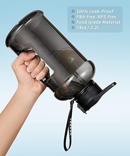 YOUCAN PLATO 74 oz Large Water Bottle with Straw, Black - BPA Free, Leakproof, Gymulongjug