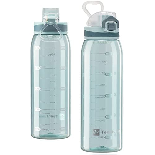 30oz Durable Time Marker Water Bottle for Gym Workouts and Travel — Clear Green