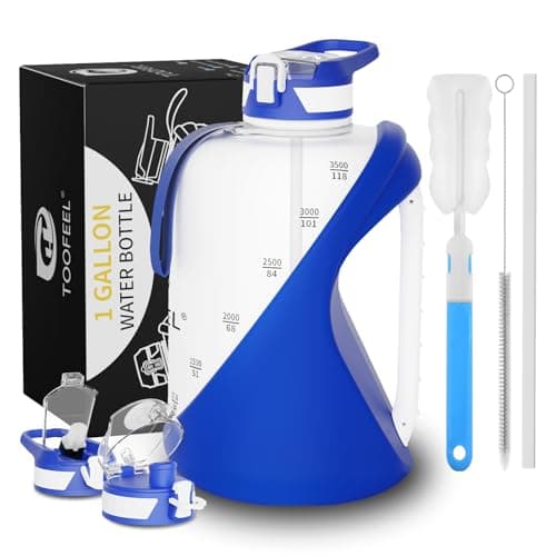 TOOFEEL 1 Gallon BPA Free Water Bottle with Straw & Chug Lid - Black — Deep Blue and White