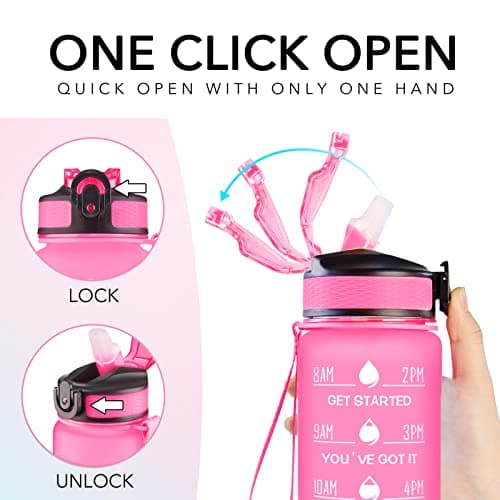 Hyeta 32 oz Motivational Water Bottle with Time Marker, Leakproof Fitness Bottle