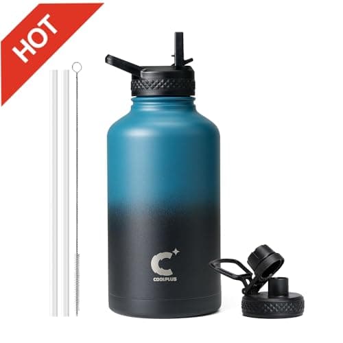 Coolplus Insulated 64 oz Stainless Steel Water Bottle, Keep Cold 48 Hrs, Blue Black — Black Blue No Pouch