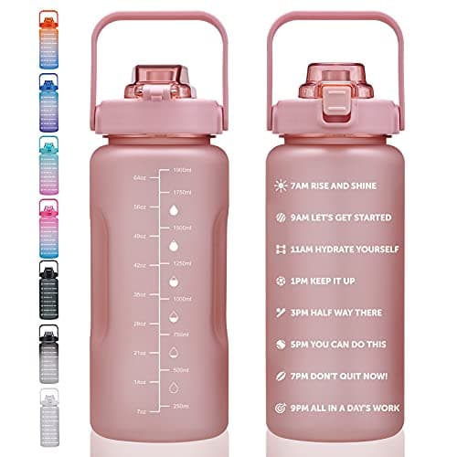 Large Motivational Water Bottle with Time Marker, Leakproof & BPA Free, 64oz-128oz — 64oz-Matte: Romantic
