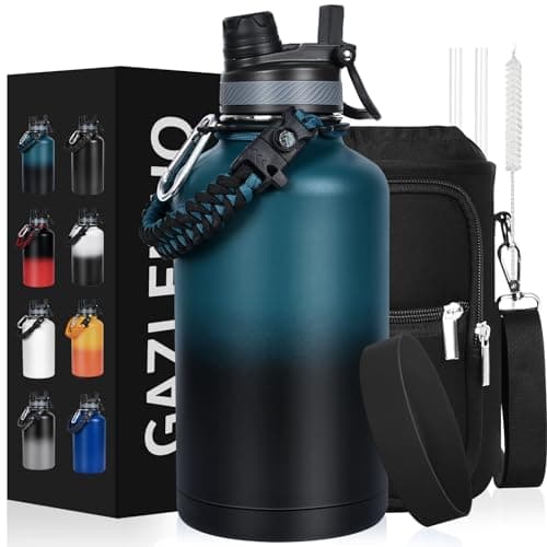 1 Gallon Insulated Stainless Steel Water Bottle, Leak Proof, 128 oz Jogging Camping — Indigo Black