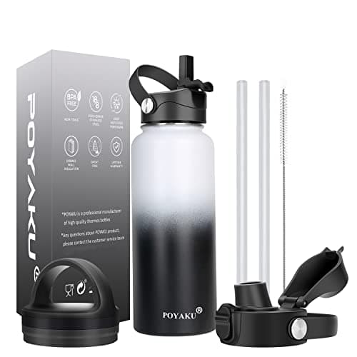 Insulated Stainless Steel Water Bottle, 32oz-128oz, Leak-Proof Straw Lid — Day & Night