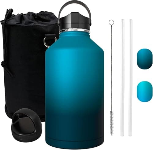 Large Insulated 1 Gallon Stainless Steel Water Bottle (Black)