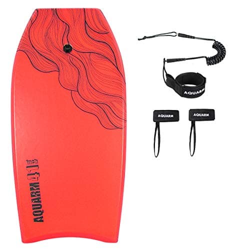 XPE Bodyboard 33/36/41-inch with Wrist Leash & Fin Tethers, Lightweight & Ideal for All Ages — Red