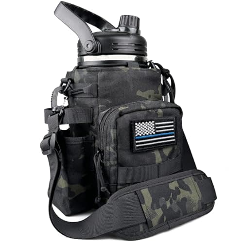 Military Style Insulated Stainless Steel 1 Gallon Water Bottle with Holder Bag — Midnight Black