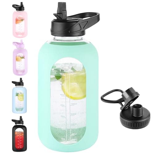 Half Gallon Glass Water Bottle with Straw and Handle, Black — Safoam