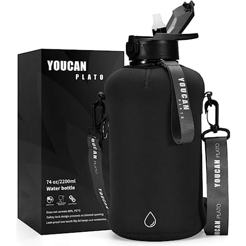 YOUCAN PLATO 74 oz Large Water Bottle with Straw, Black - BPA Free, Leakproof, Gymulongjug
