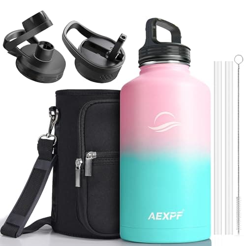 Large Insulated Water Jug, 64 oz Stainless Steel Straw Bottled for Gym and Camping, Black — Bubble Gum