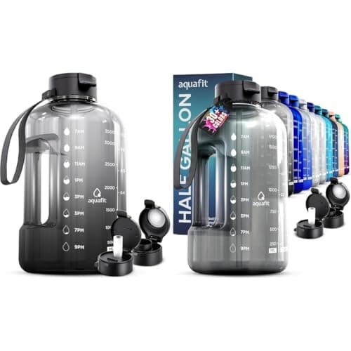 AQUAFIT 2-Pack Water Bottles, Half & Gallon, Time Markers, Straw Lid