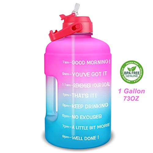 1 Gallon Water Bottle with Straw and Time Marker - Leak-Proof BPA Free Reusable Large Capacity Water Jug — QFA8 Pink/Blue Gradient