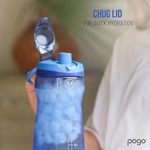 Pogo Plastic Water Bottle, Reusable & BPA Free, 18oz, 32oz, 40oz, 64oz | Chug Lid, Carry Handle
