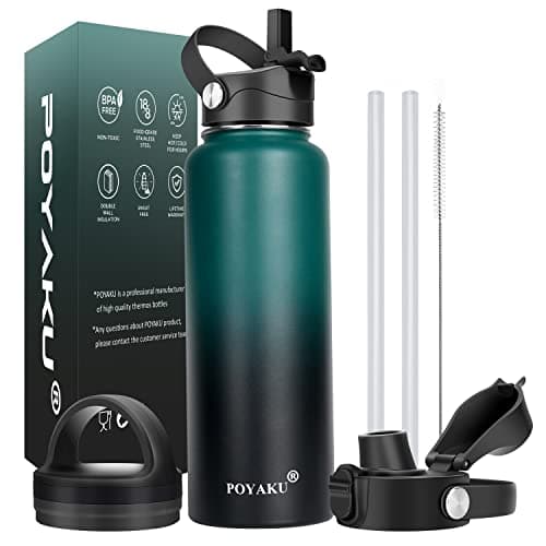 Insulated Stainless Steel Water Bottle, 32oz-128oz, Leak-Proof Straw Lid — 40oz Indigo Crush