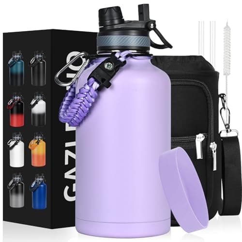 1 Gallon Insulated Stainless Steel Water Bottle, Leak Proof, 128 oz Jogging Camping — Purple