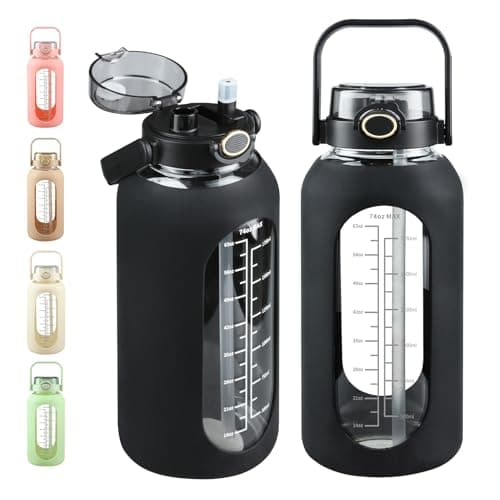 Sierozur 2.2 Liter Wide Mouth Water Bottle with Straw and Lid — Black