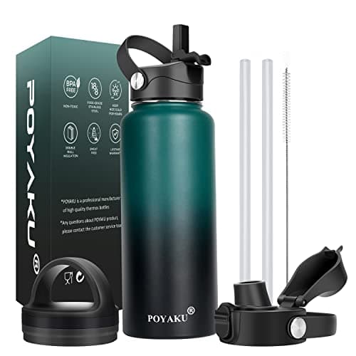 Insulated Stainless Steel Water Bottle, 32oz-128oz, Leak-Proof Straw Lid — 32oz Indigo Crush