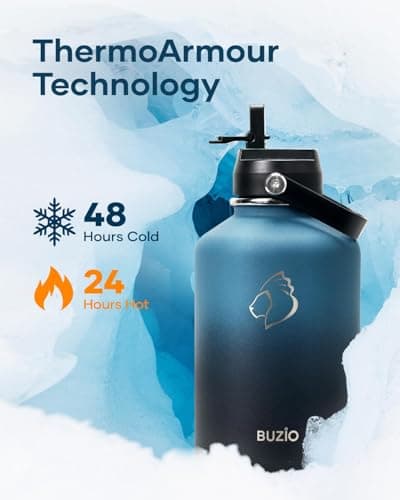 Buzio 64 oz Insulated Water Bottle, Stainless Steel, Straw Lid, Carry Case, Cold 48h, Lead-Free, Indigo Crush