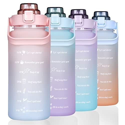 Motivational Straw Water Bottle, BPA Free, 64 Oz (Pink/Blue)