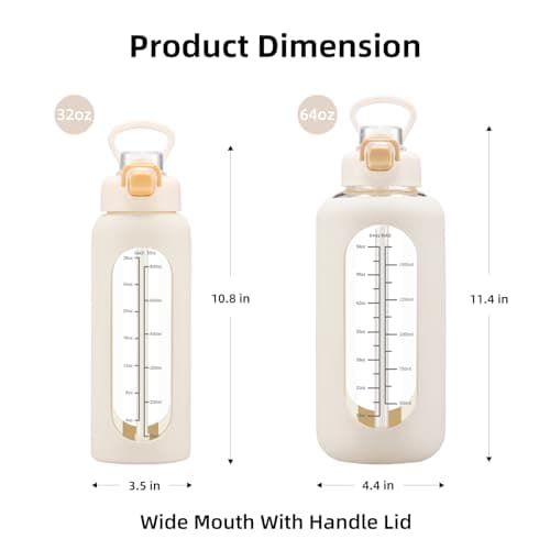 Large 64 oz Motivational Water Bottle with Straw & Time Marker