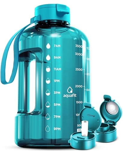 AQUAFIT 1 Gallon Water Bottle for Gym with Time Marker and Straw Lid - BPA Free Big Water Jug - Gray — Aqua
