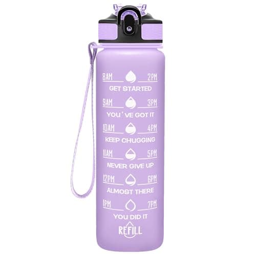 Hyeta 32 oz Motivational Water Bottle with Time Marker, Leakproof Fitness Bottle — Matte Purple