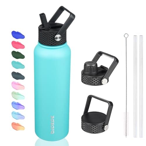 BJPKPK Insulated 64oz Water Bottles with Straw Lid & Paracord Handle, Thermos for Hot & Cold Liquid, Navy Blue — Turquoise