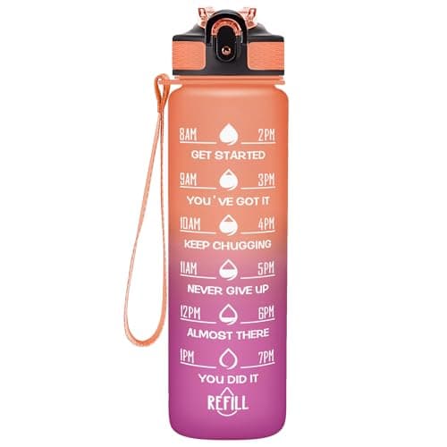 Hyeta 32 oz Motivational Water Bottle with Time Marker, Leakproof Fitness Bottle — Fondant