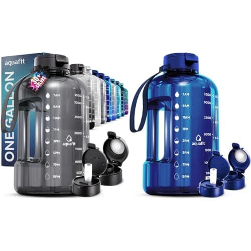 2 x 1 Gallon Water Bottles with Time Marker and Straw