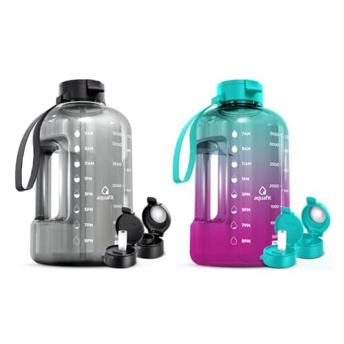 AQUAFIT 2 Pack - 2 x 1 Gallon BPA Free Water Bottle with Straw & Time Marker