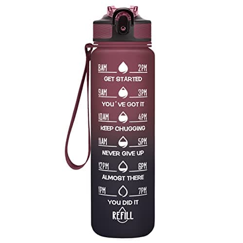 Hyeta 32 oz Motivational Water Bottle with Time Marker, Leakproof Fitness Bottle — Red-Blue