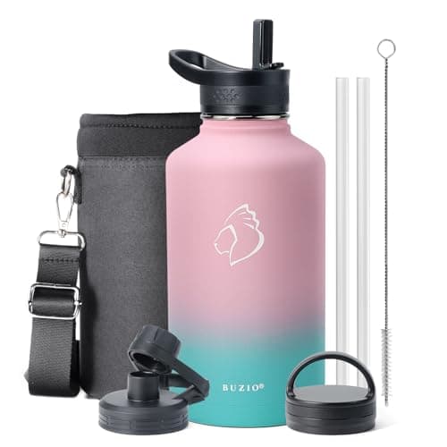 Buzio 64 oz Insulated Water Bottle, Cold Proof 48 Hrs, Stainless Steel, Indigo Crush — Bubble Gum