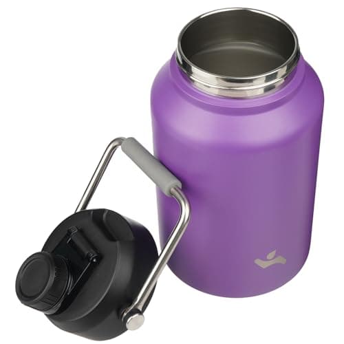 64 oz Insulated Double Wall Stainless Steel Water Bottle with Handle, Purple