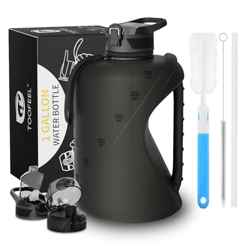 TOOFEEL 1 Gallon BPA Free Water Bottle with Straw & Chug Lid - Black