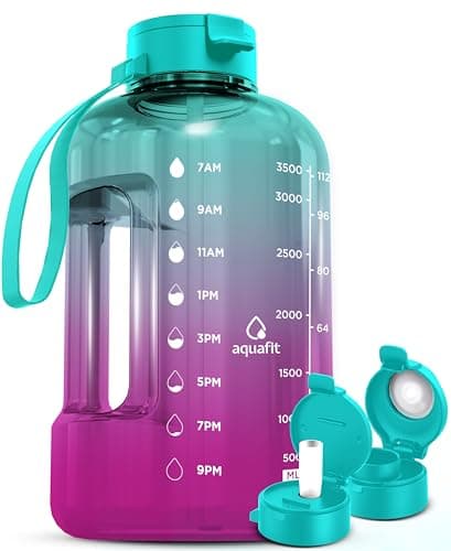 AQUAFIT 1 Gallon Water Bottle for Gym with Time Marker and Straw Lid - BPA Free Big Water Jug - Gray — Galaxy