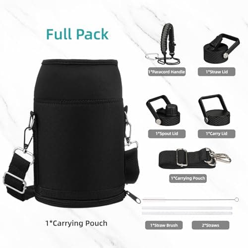 Gray Double Wall Insulated Water Bottle, 128 oz, 3 Lids, Paracord Handle, Carrying Bag